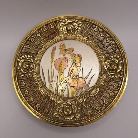 Chokin Musical Flower Iris Butterfly Gold Metal Decorative Japan Feelings Song - Picture 8 of 8